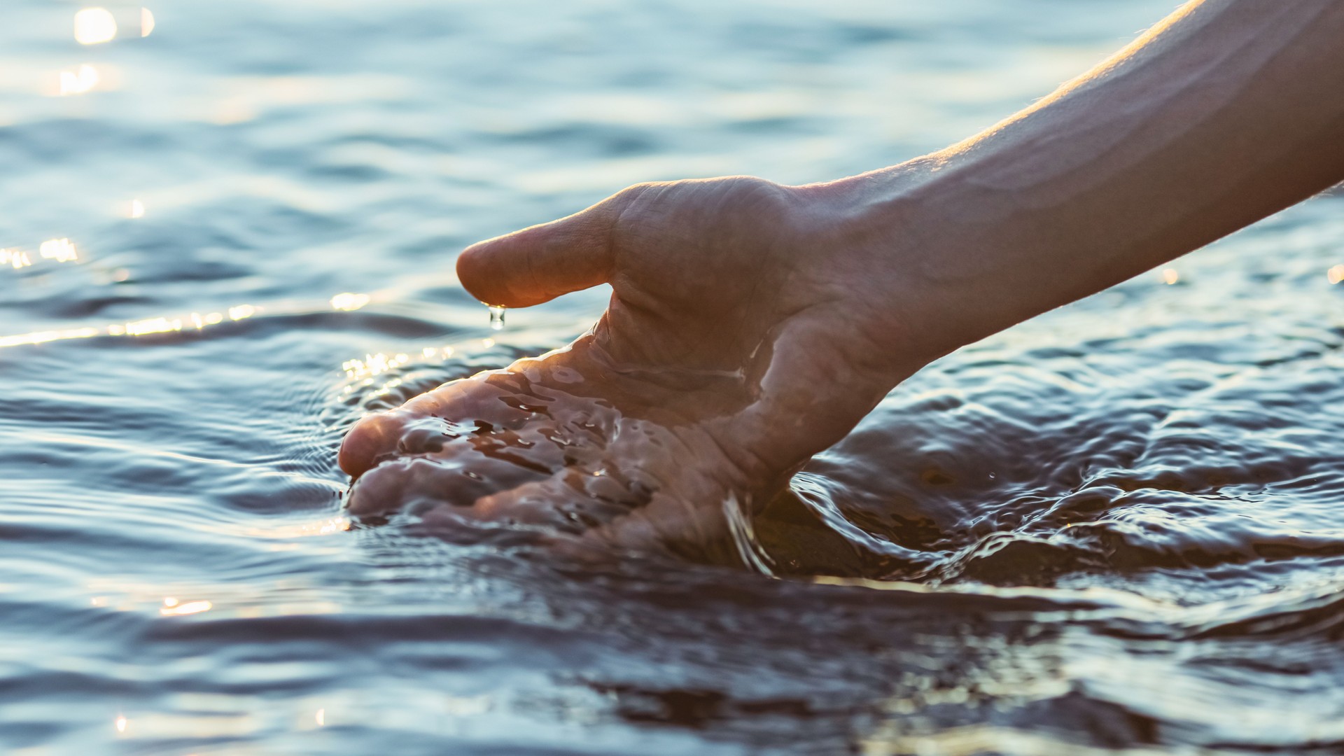 Hand touching water.